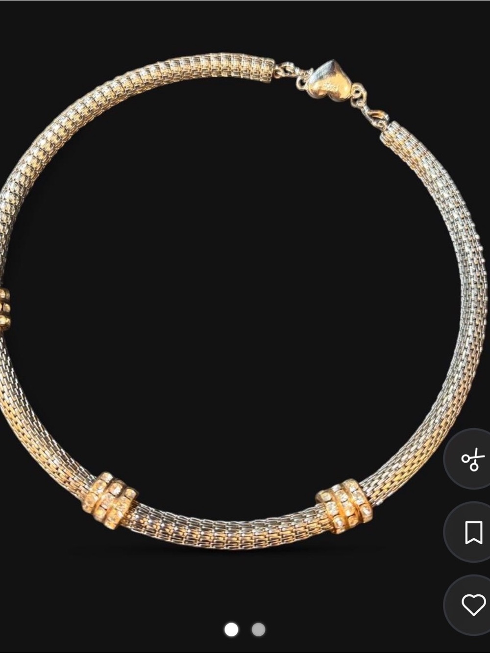 Source Unknown Two-Tone Gold and Silver Mesh Choker Necklace with Heart Clasp